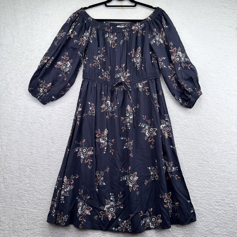 LOFT Long Sleeve Peasant Dress in Navy Floral, Size Medium, Closet Cleanout!